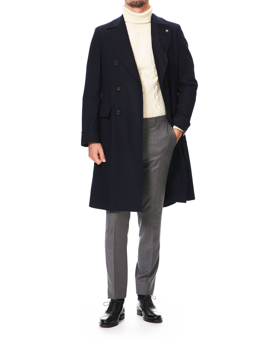 Herr | Jackor | Lardini | Wool/Cashmere Double Breasted Coat Navy