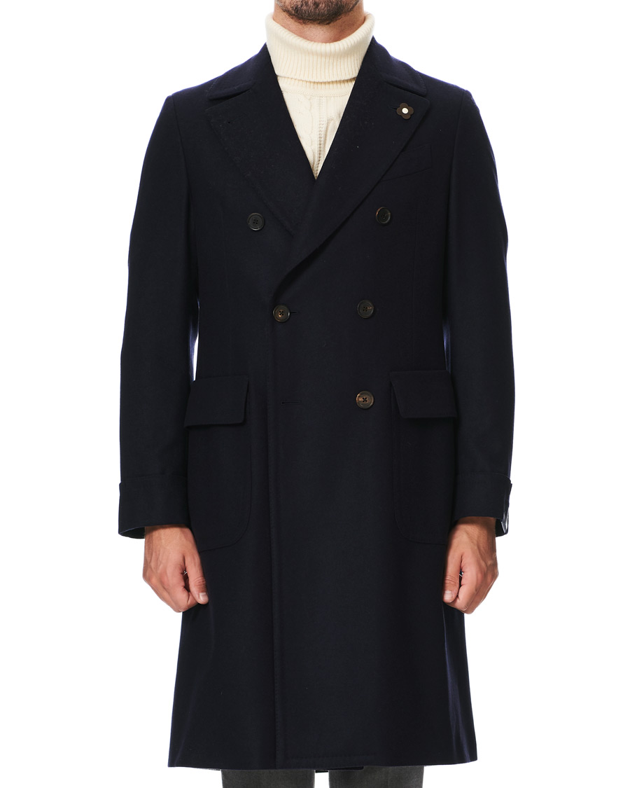 Herr | Jackor | Lardini | Wool/Cashmere Double Breasted Coat Navy