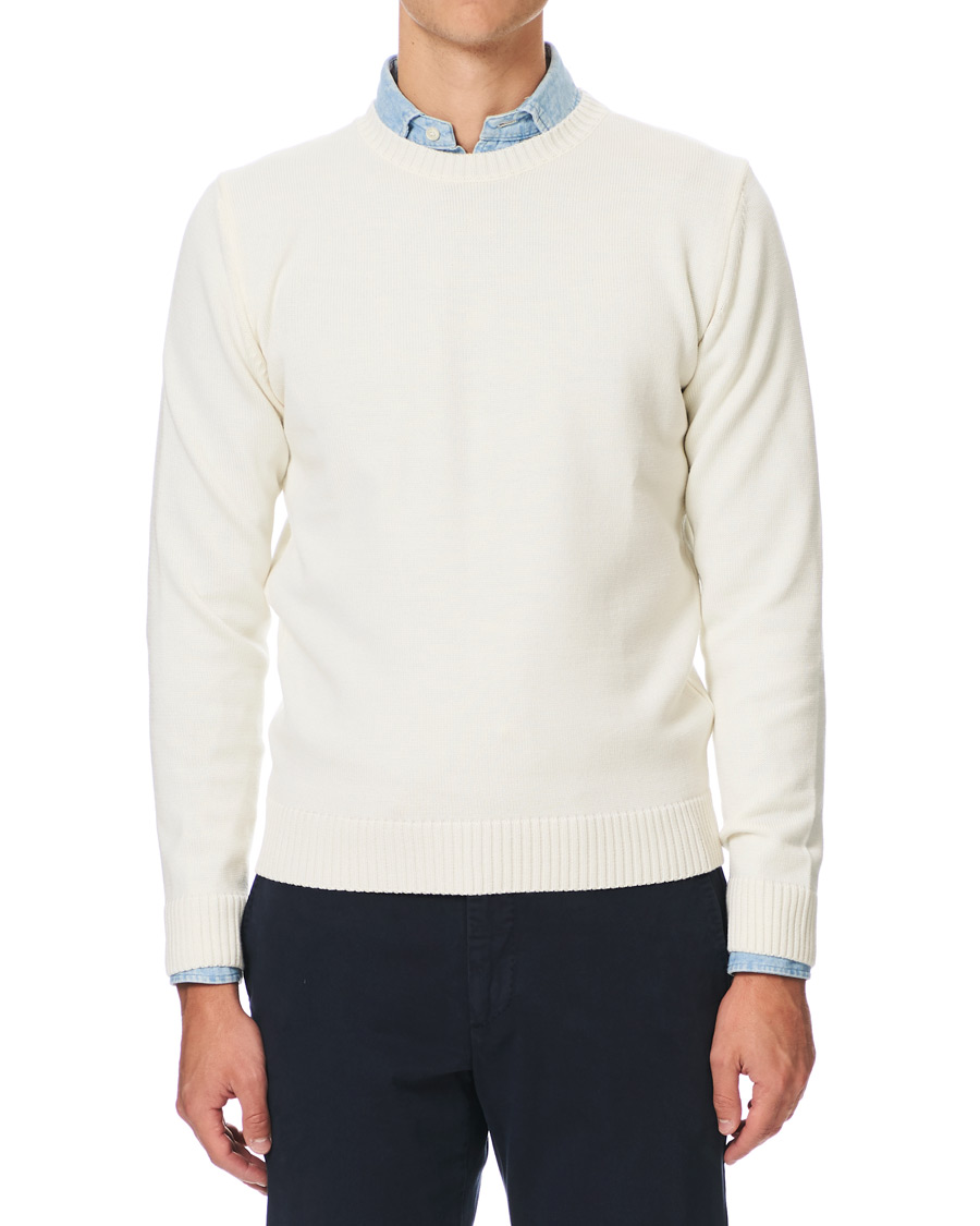 Herr | Tröjor | Stenströms | Heavy Knitted Merino Crew Neck Cream