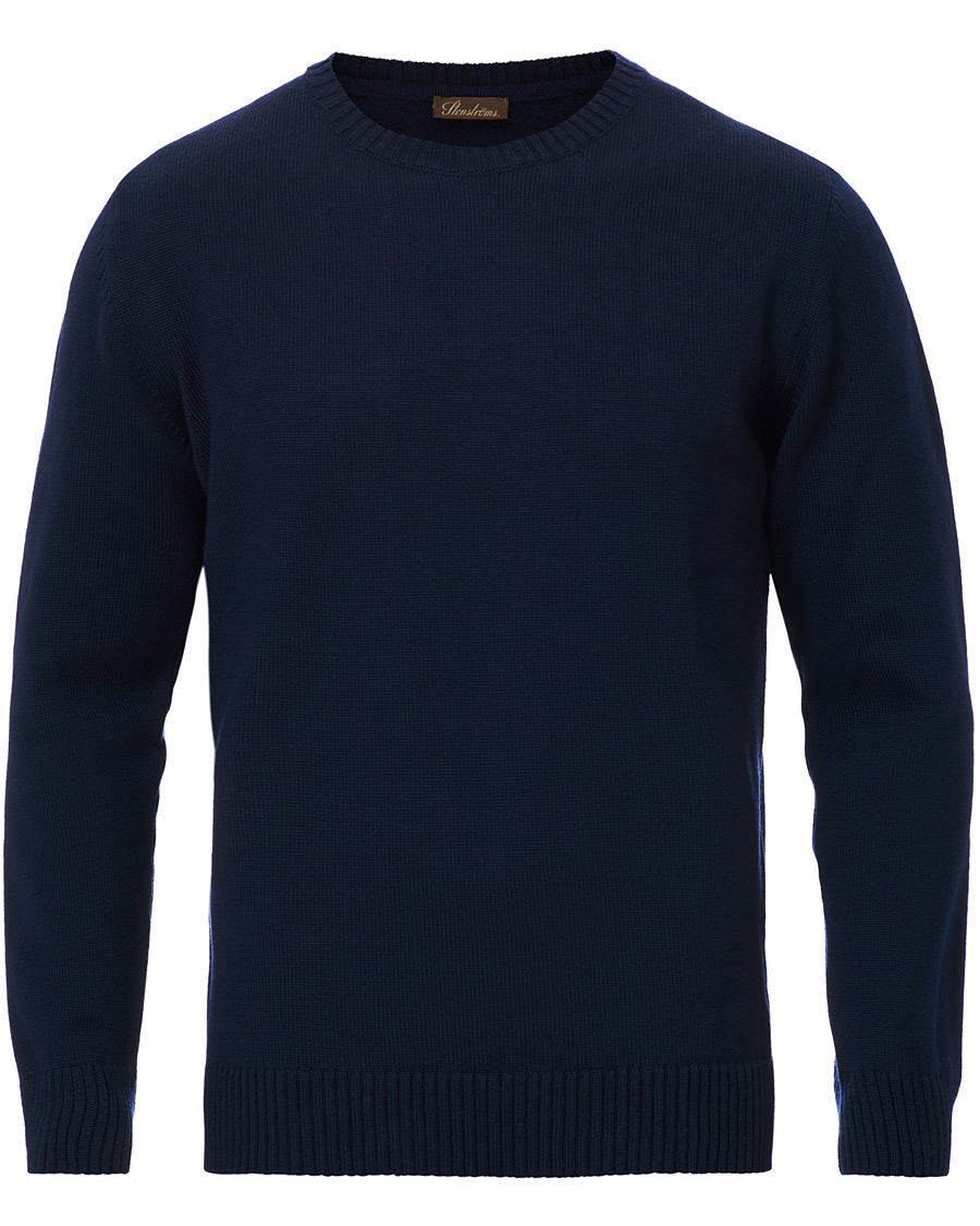 Herr | Tröjor | Stenströms | Heavy Knitted Merino Crew Neck Navy