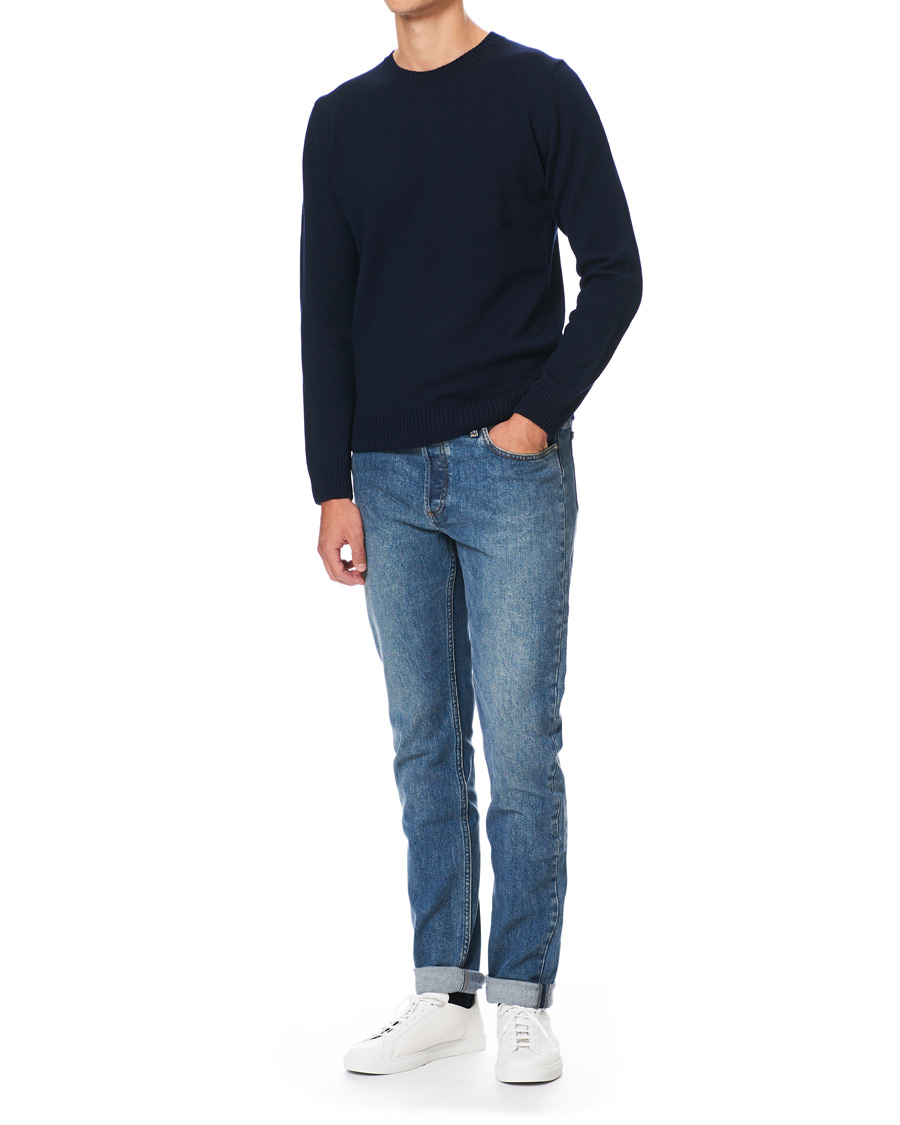 Herr | Tröjor | Stenströms | Heavy Knitted Merino Crew Neck Navy