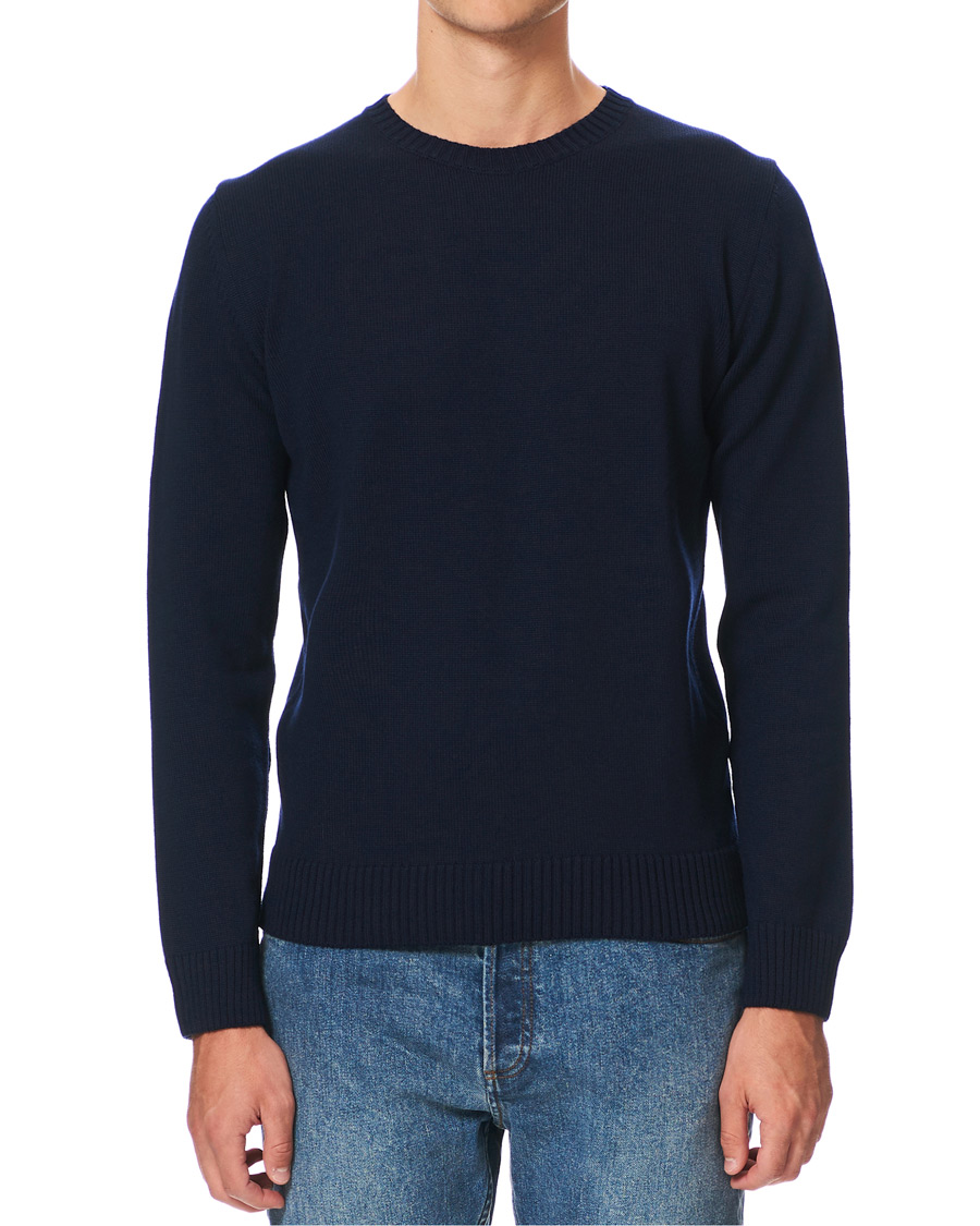 Herr | Tröjor | Stenströms | Heavy Knitted Merino Crew Neck Navy