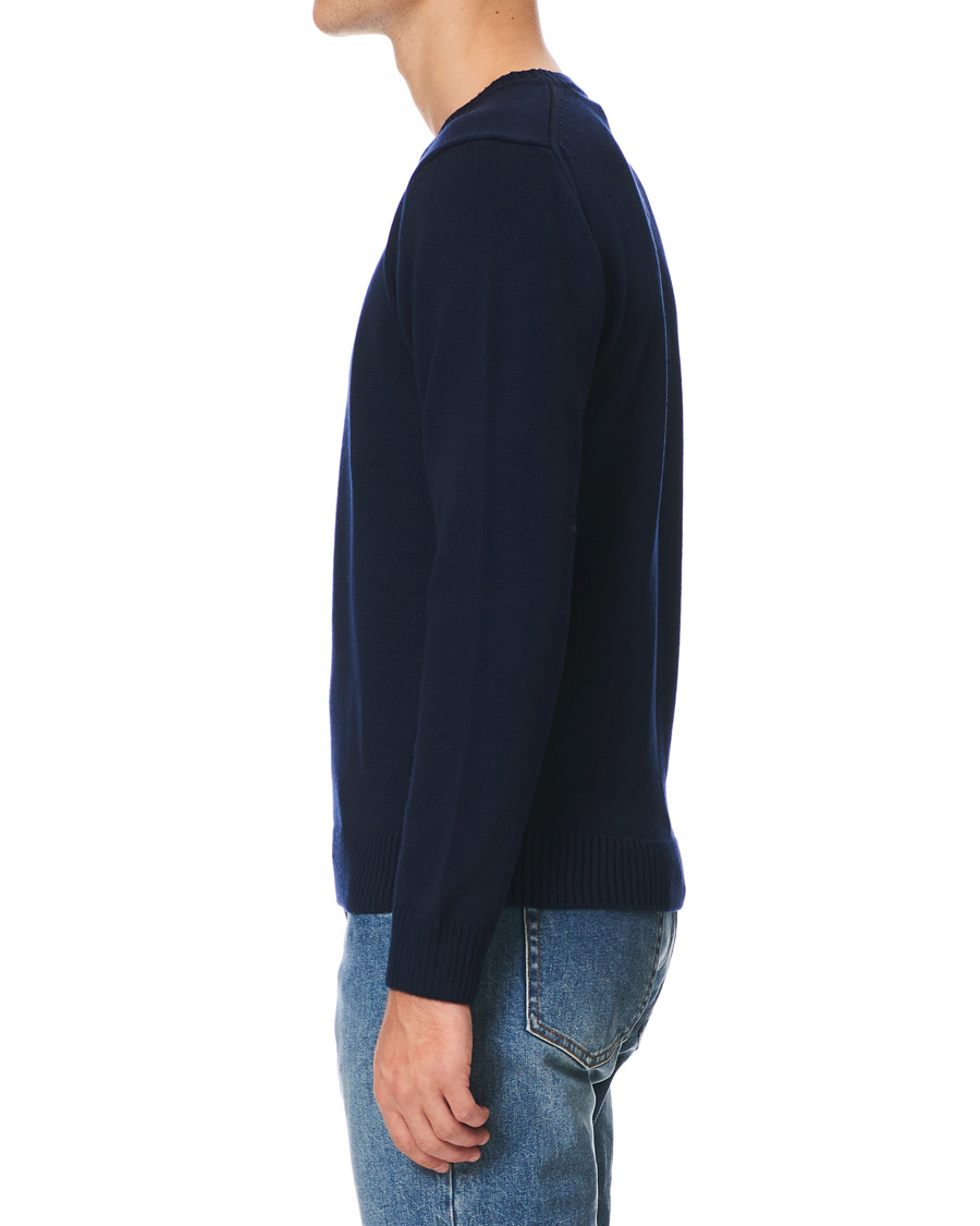 Herr | Tröjor | Stenströms | Heavy Knitted Merino Crew Neck Navy