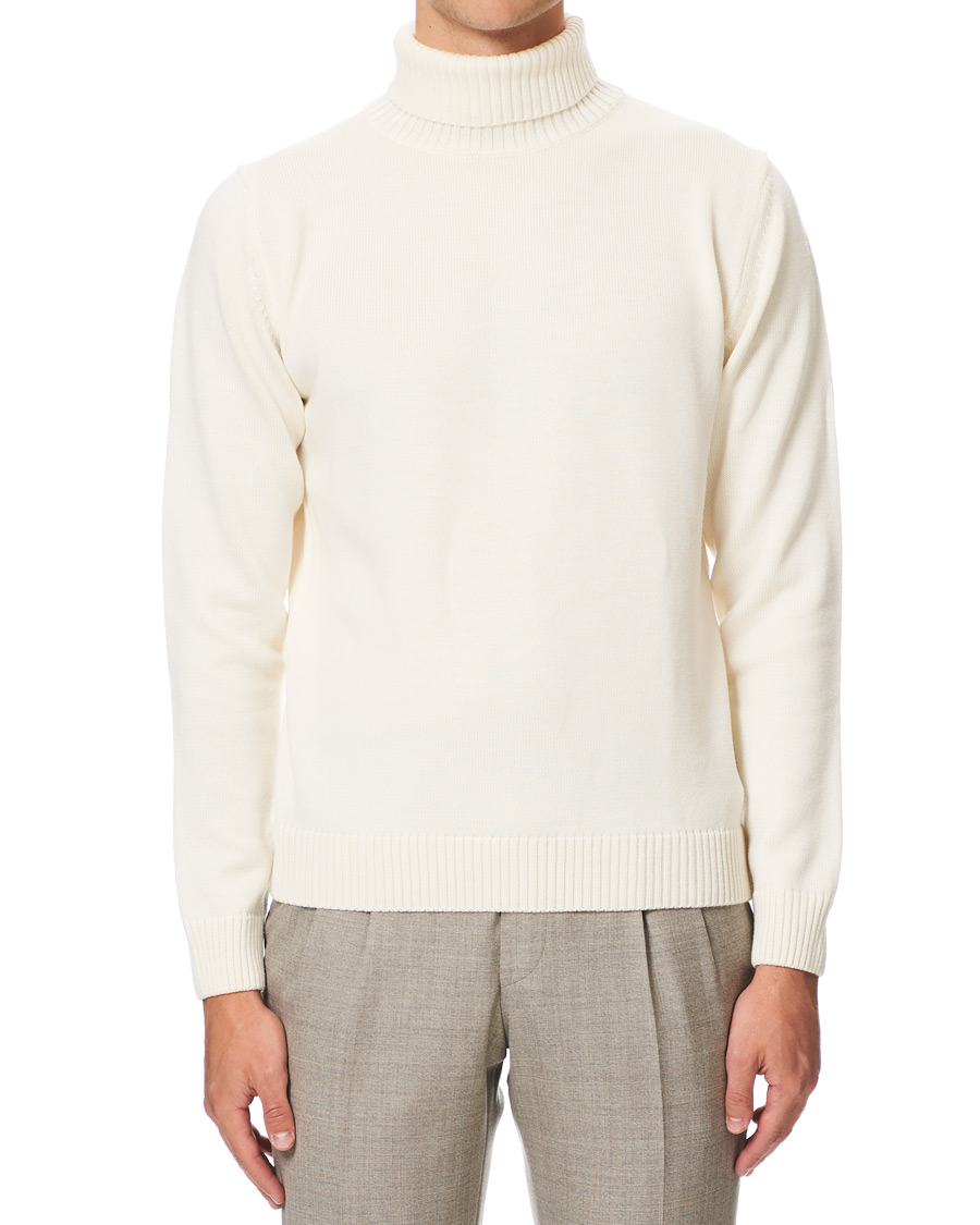 Herr | Tröjor | Stenströms | Heavy Knitted Merino Rollneck Cream