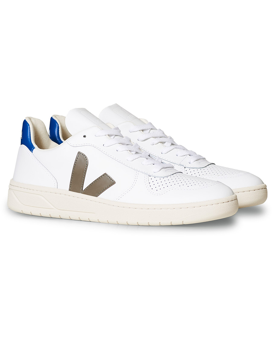 Herr | Veja V-10 Leather Sneaker Extra White/Kaki Indigo | Veja | V-10 Leather Sneaker Extra White/Kaki Indigo