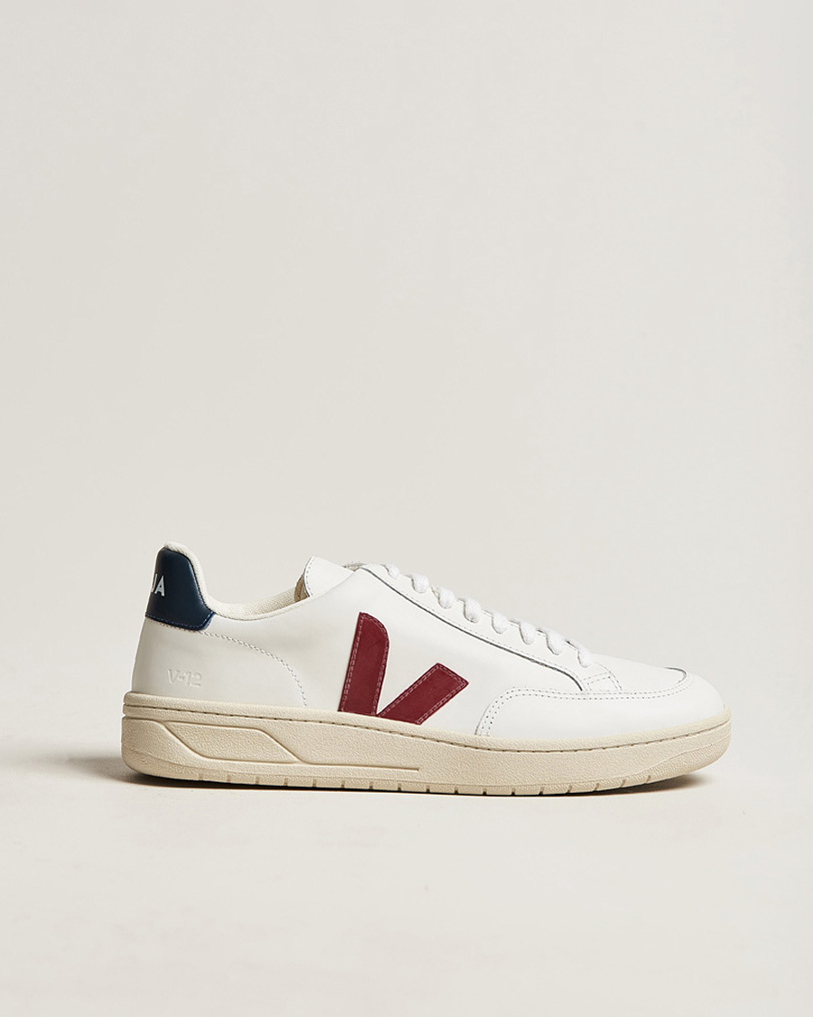 Herr | Veja V-12 Leather Sneaker White/Marsala Nautico | Veja | V-12 Leather Sneaker White/Marsala Nautico