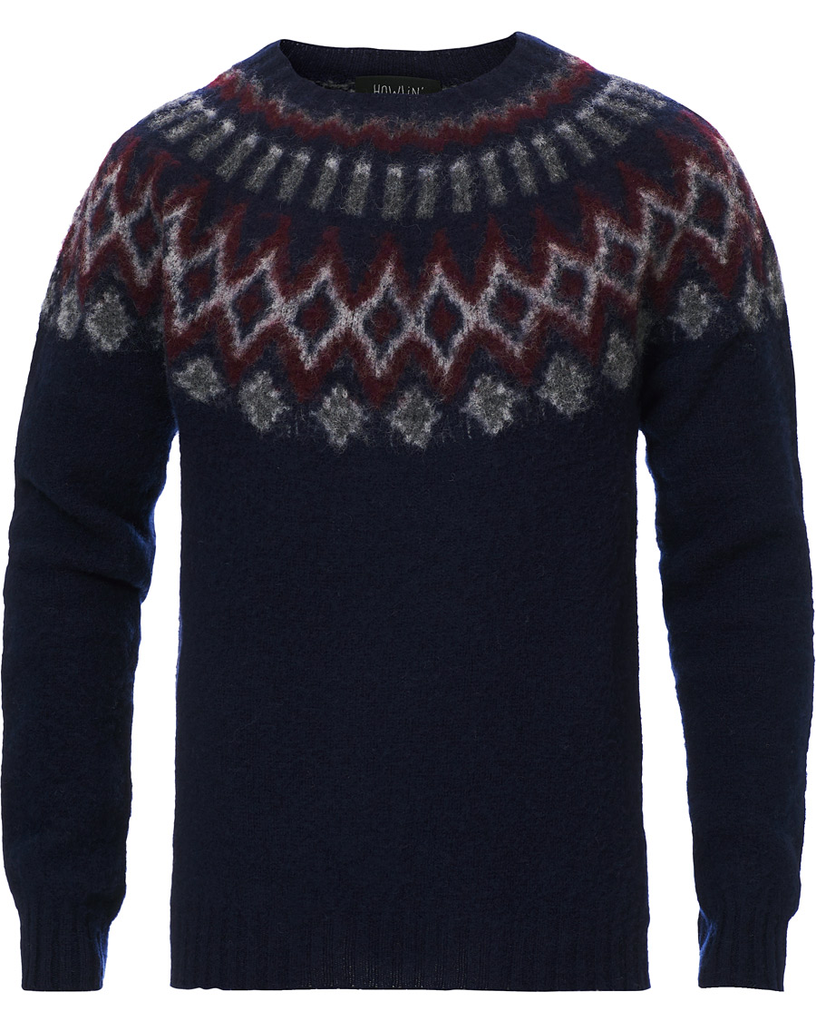 Herr | Tröjor | Howlin' | Brushed Wool Fair Isle Crew Sweater Navy