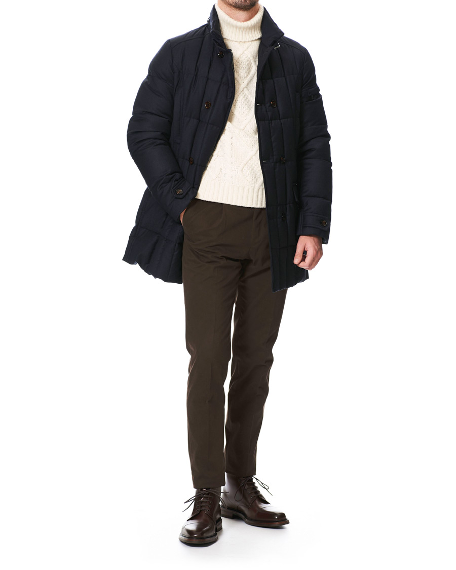 Herr | Jackor | MooRER | Padded Flannel Double Breasted Coat Navy