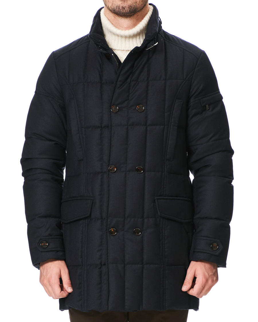 Herr | Jackor | MooRER | Padded Flannel Double Breasted Coat Navy