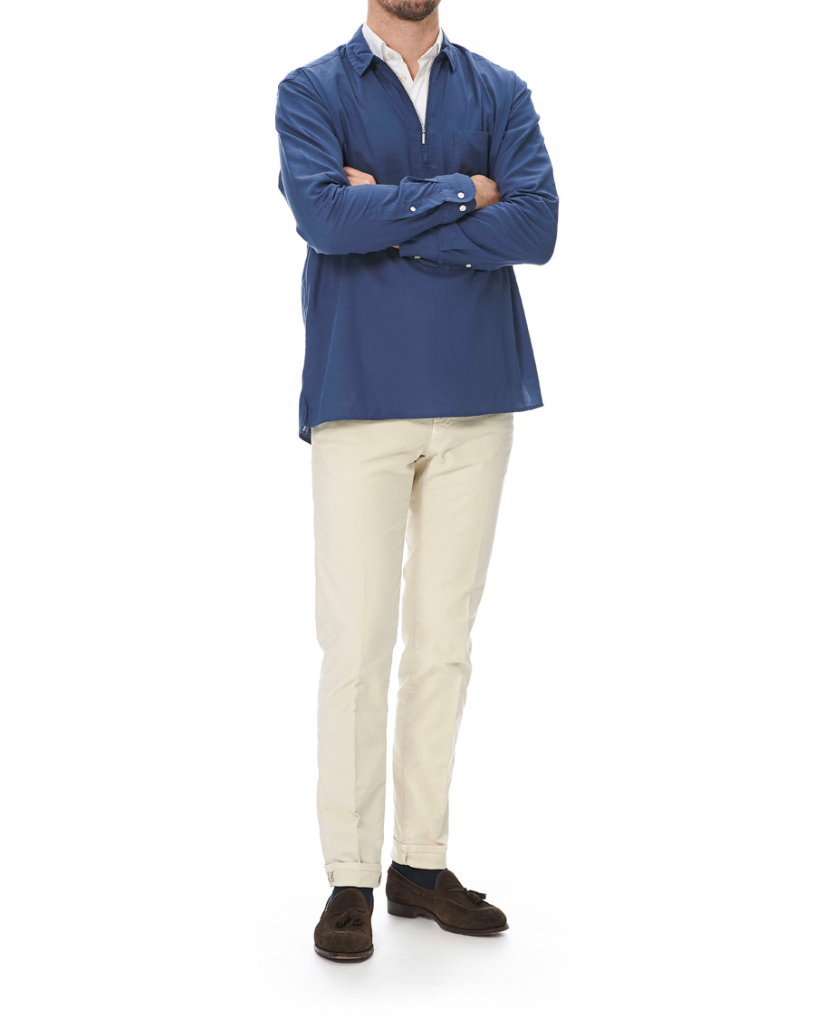 Herr | Skjortor | Eton | Slim Fit Cotton Half Zip Shirt Blue