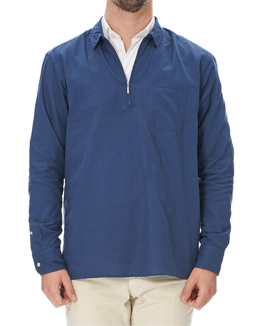 Herr | Skjortor | Eton | Slim Fit Cotton Half Zip Shirt Blue