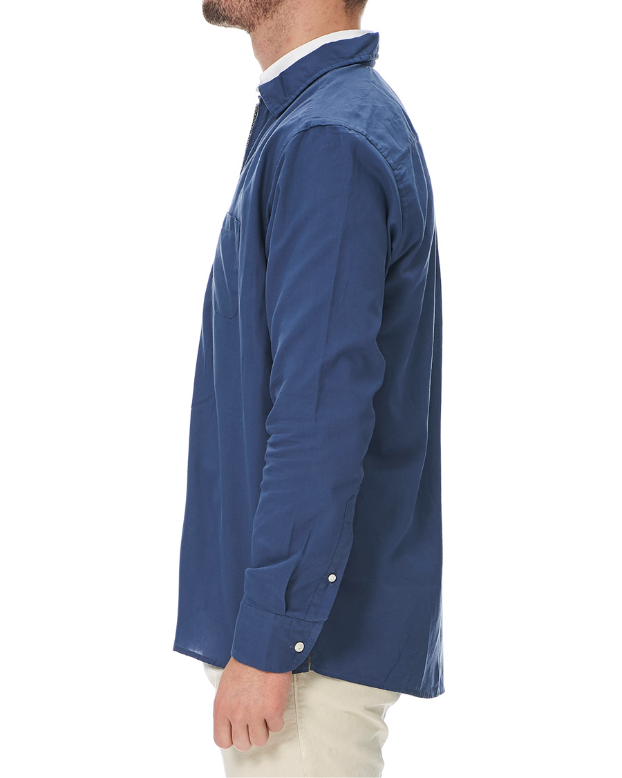 Herr | Skjortor | Eton | Slim Fit Cotton Half Zip Shirt Blue