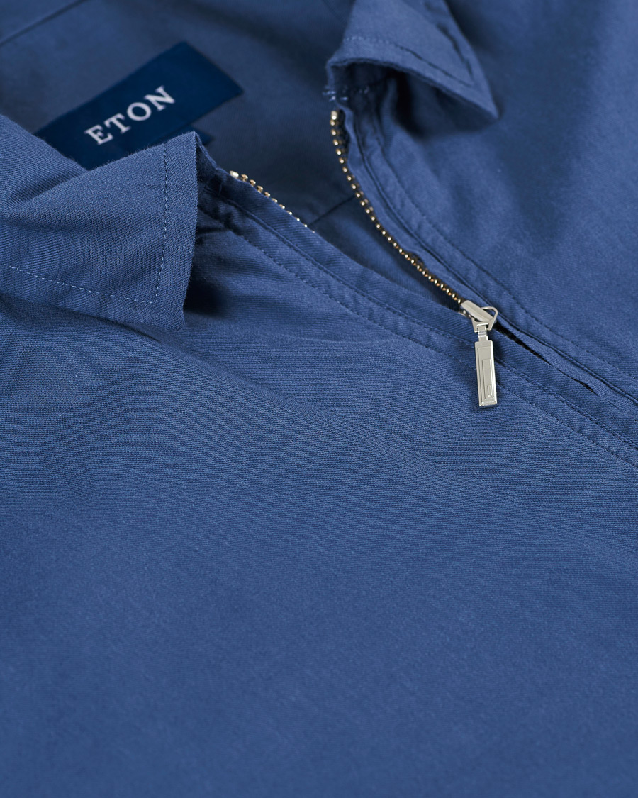 Herr | Skjortor | Eton | Slim Fit Cotton Half Zip Shirt Blue