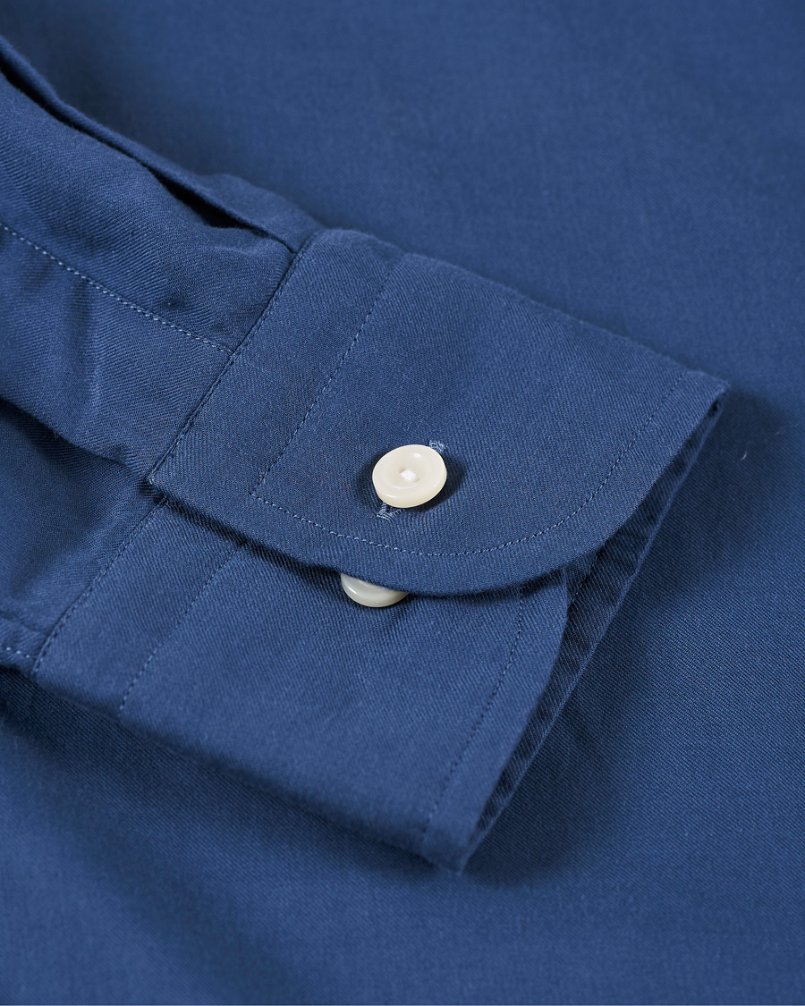 Herr | Skjortor | Eton | Slim Fit Cotton Half Zip Shirt Blue
