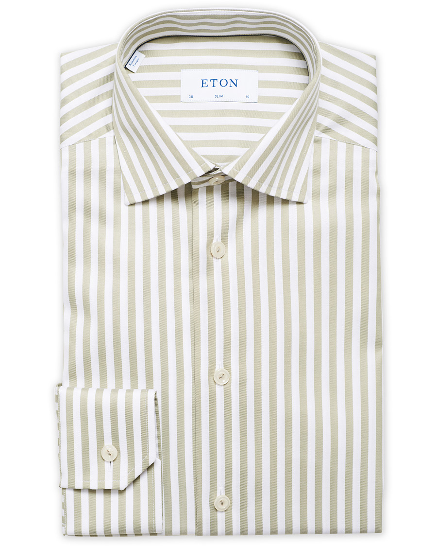 Herr | Skjortor | Eton | Slim Fit Bengal Striped Cut Away Shirt Green