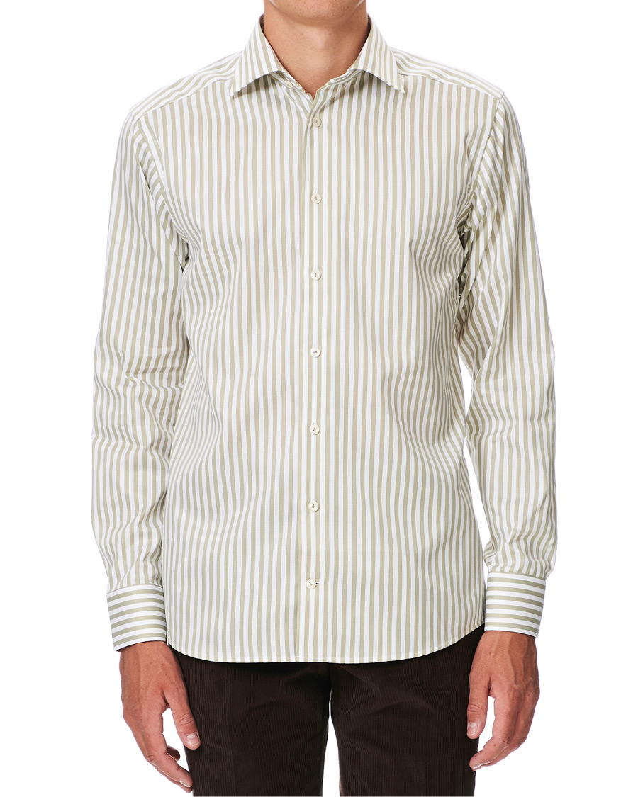 Herr | Skjortor | Eton | Slim Fit Bengal Striped Cut Away Shirt Green