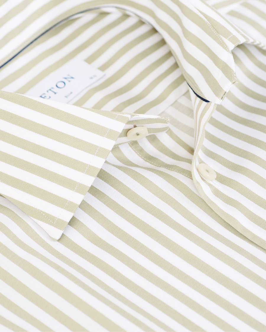 Herr | Skjortor | Eton | Slim Fit Bengal Striped Cut Away Shirt Green