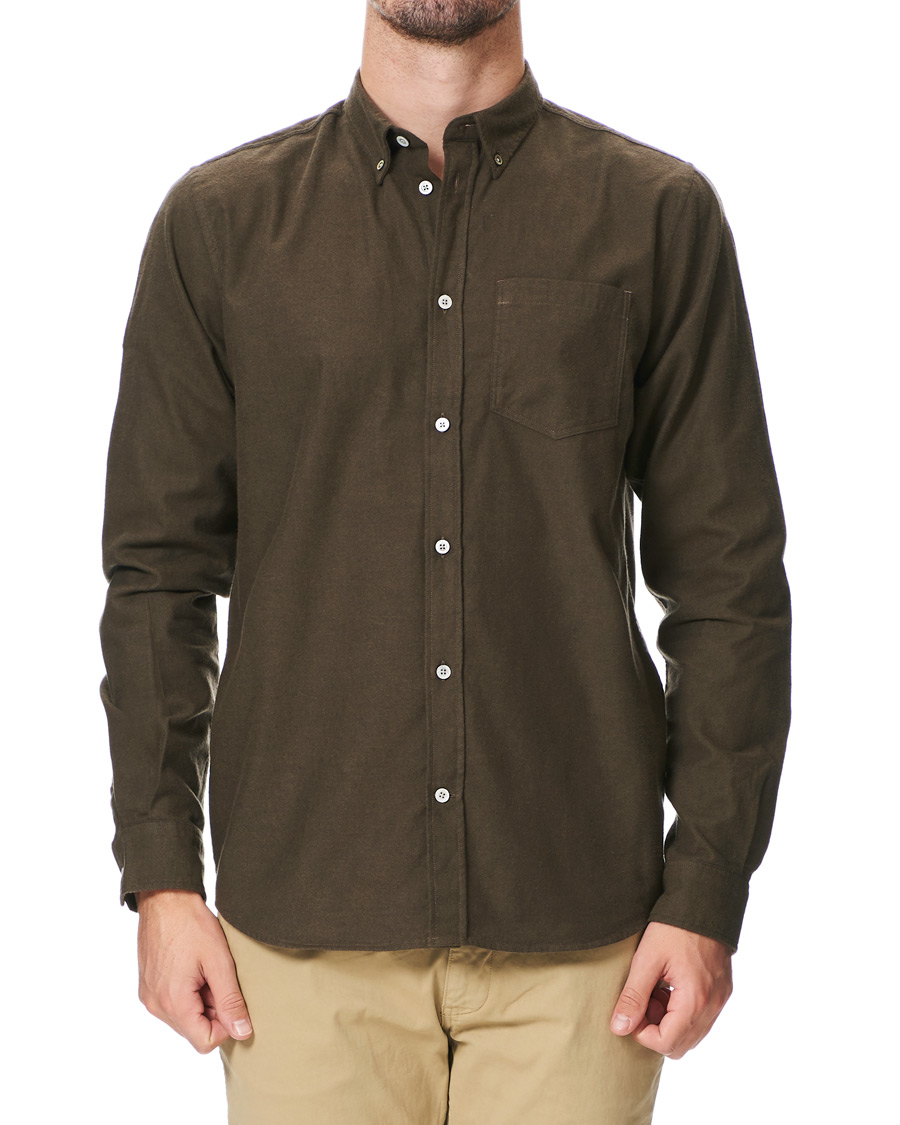 Herr | Skjortor | Norse Projects | Anton Brushed Flannel Shirt Dark Green