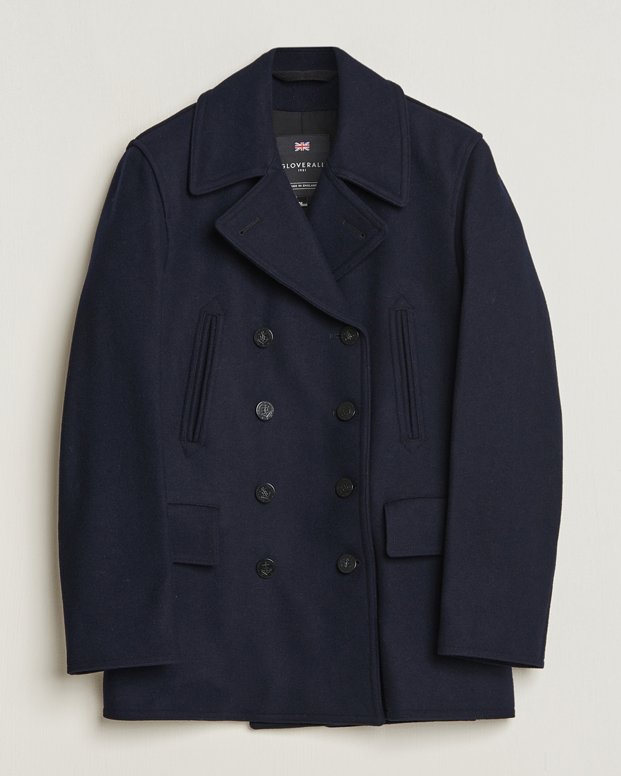 Herr | Jackor | Gloverall | Churchill Reefer Peacoat Navy