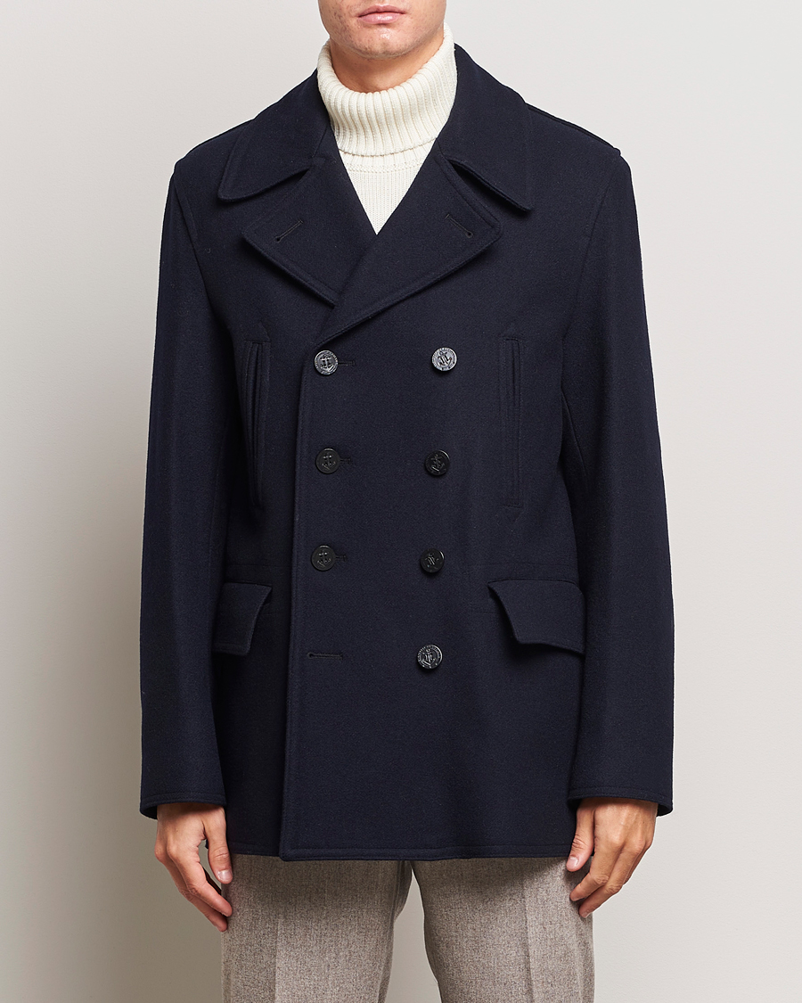 Herr | Jackor | Gloverall | Churchill Reefer Peacoat Navy