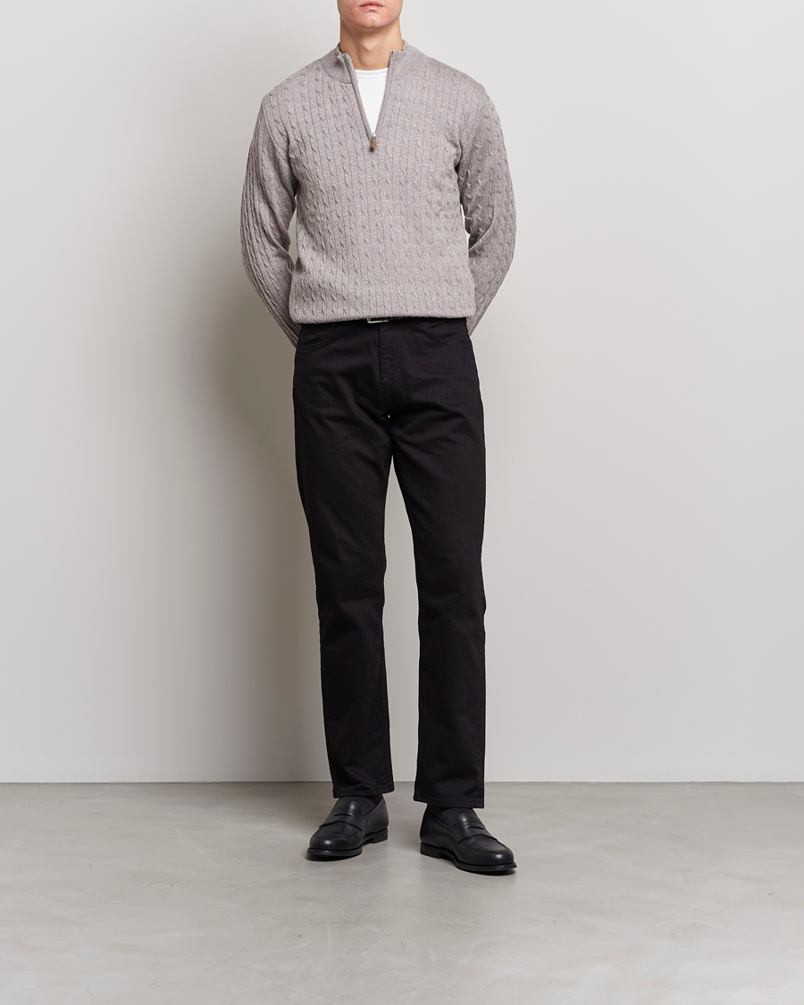 Herr | Tröjor | Stenströms | Merino Wool Cable Half Zip Beige