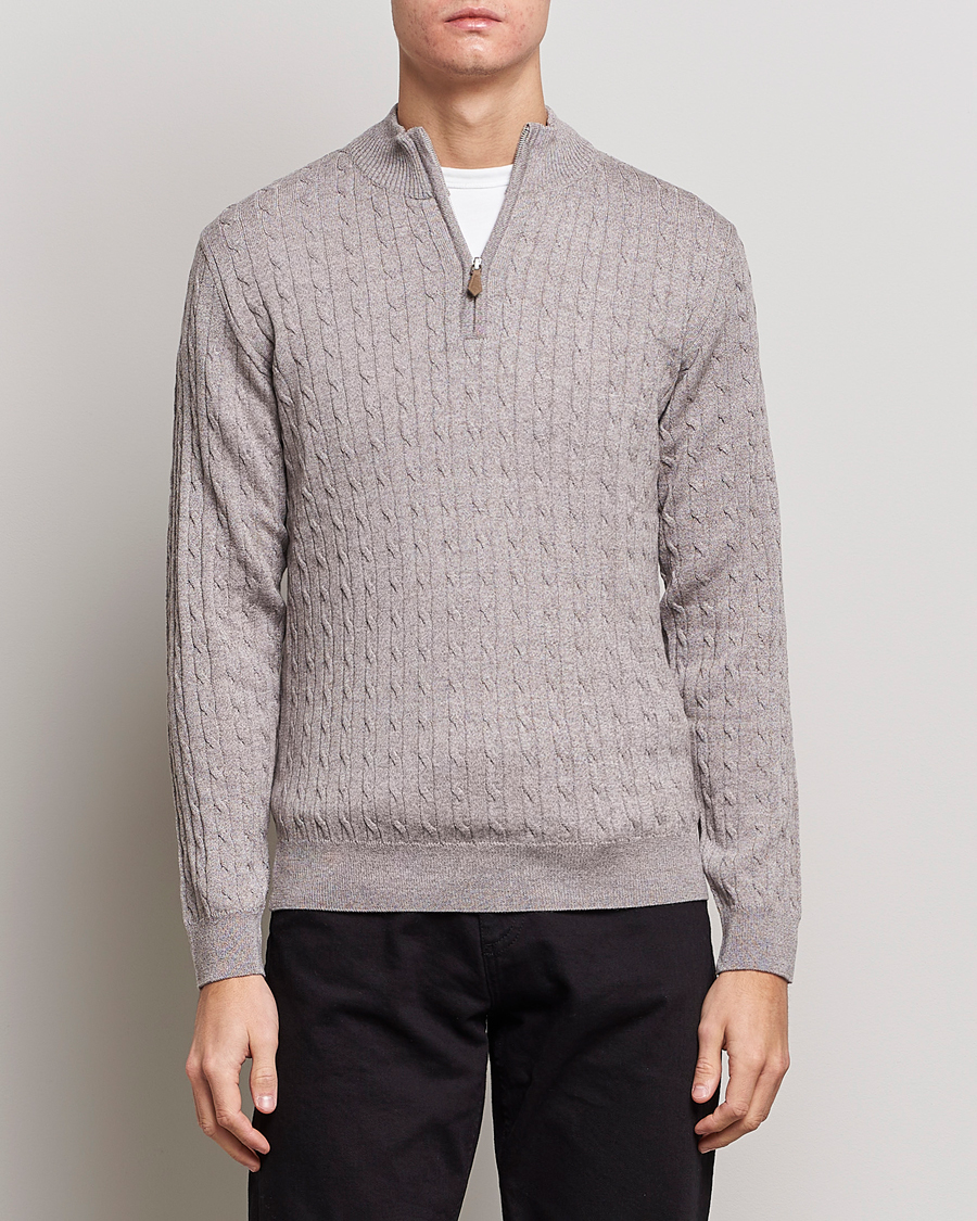 Herr | Tröjor | Stenströms | Merino Wool Cable Half Zip Beige