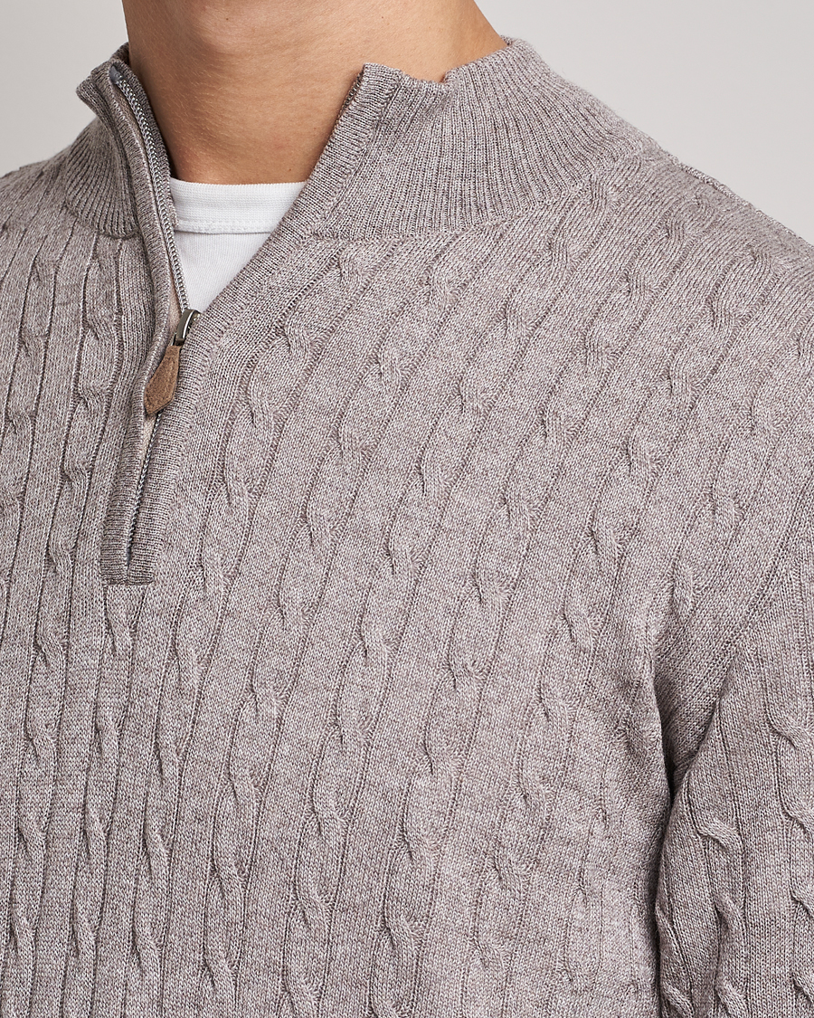 Herr | Tröjor | Stenströms | Merino Wool Cable Half Zip Beige