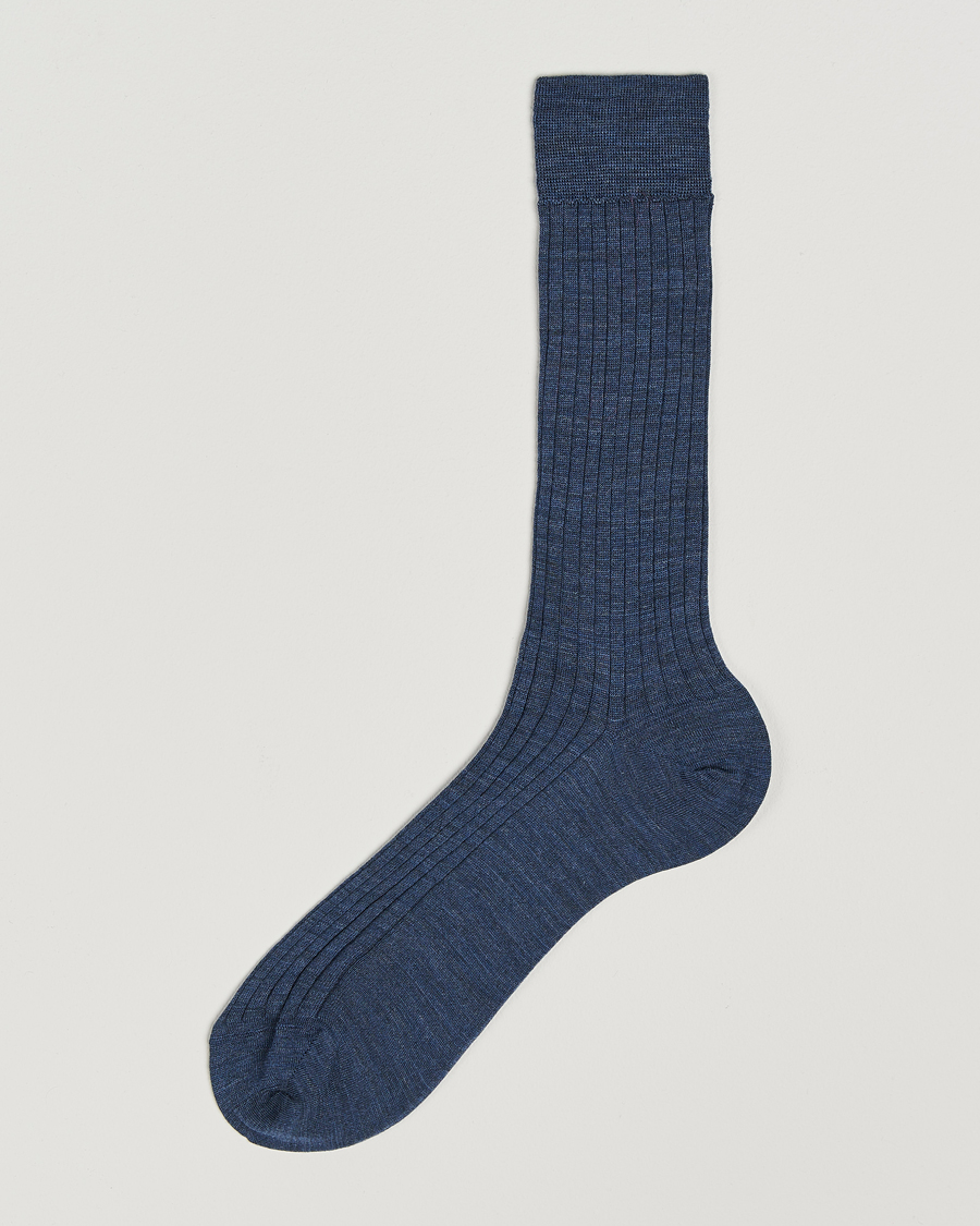 Herr | Underkläder | Bresciani | Wool/Nylon Ribbed Short Socks Blue Melange