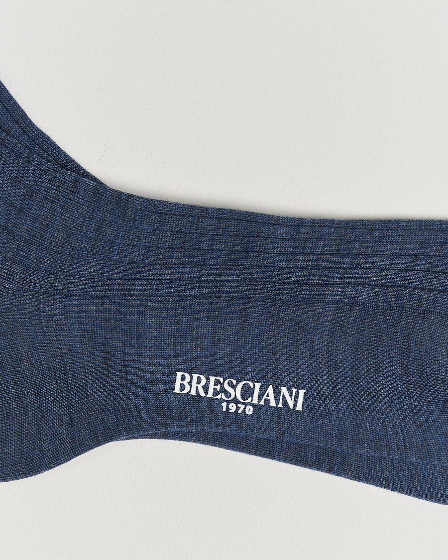 Herr | Underkläder | Bresciani | Wool/Nylon Ribbed Short Socks Blue Melange