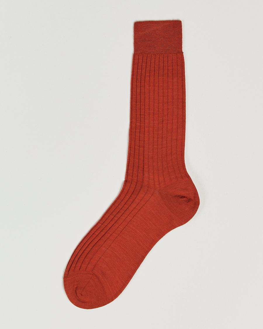 Herr | Underkläder | Bresciani | Wool/Nylon Ribbed Short Socks Burnt Orange