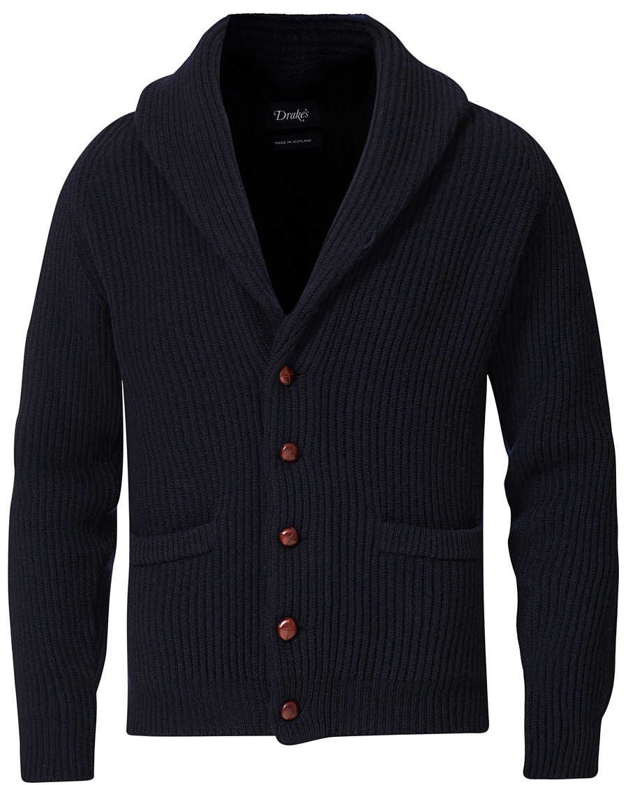 Herr | Tröjor | Drake's | Shawl Collar Rib Cardigan Navy