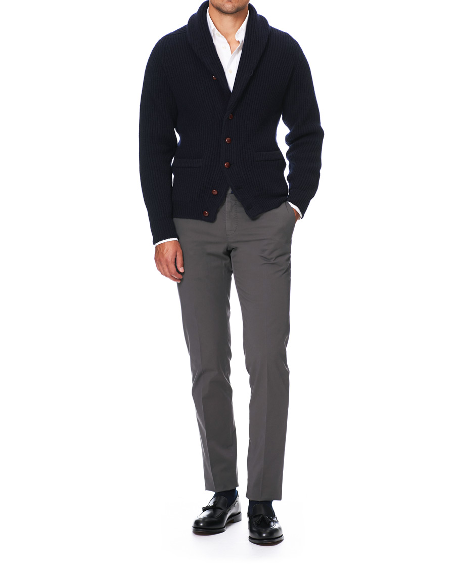 Herr | Tröjor | Drake's | Shawl Collar Rib Cardigan Navy