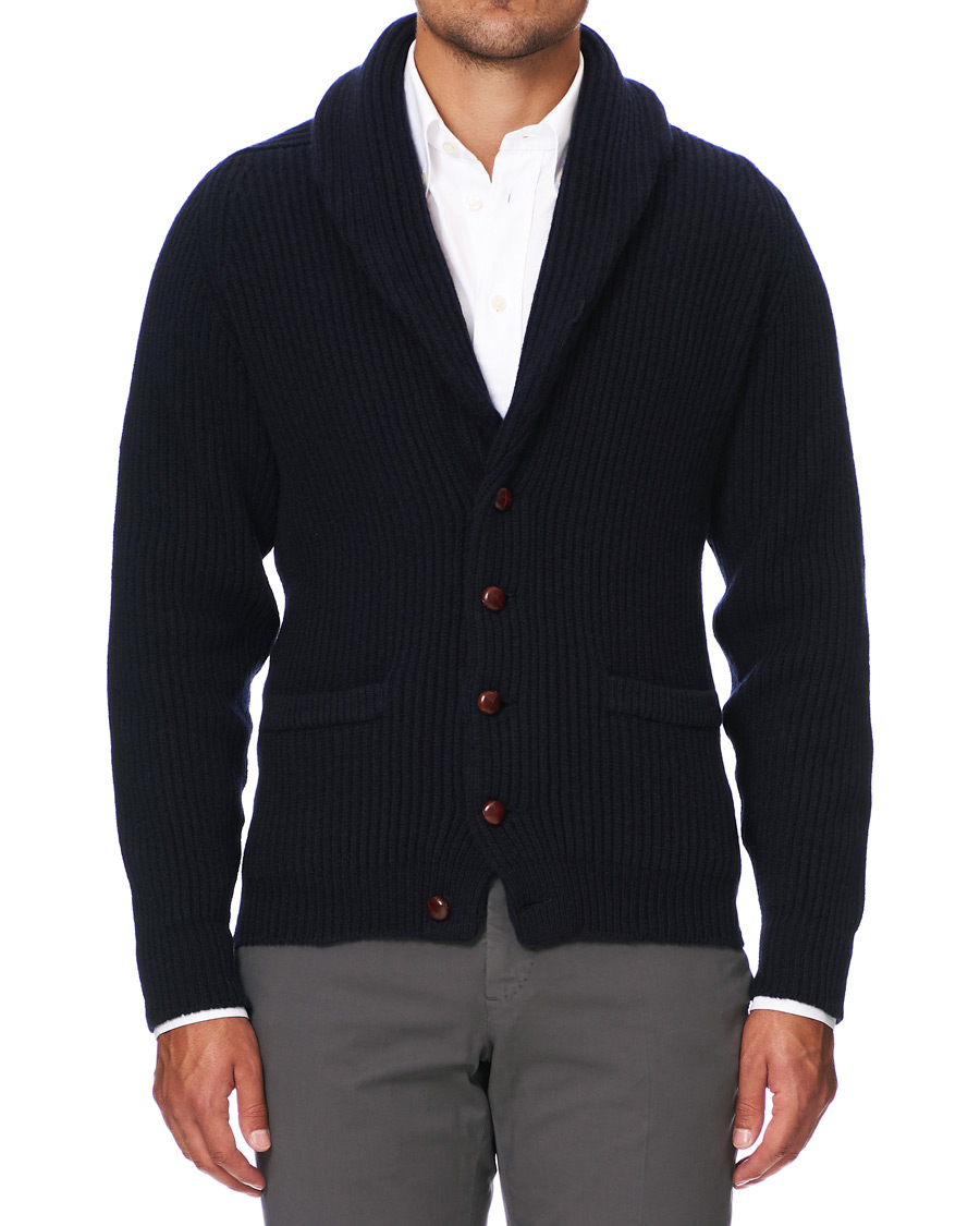 Herr | Tröjor | Drake's | Shawl Collar Rib Cardigan Navy
