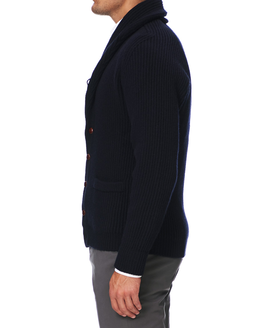 Herr | Tröjor | Drake's | Shawl Collar Rib Cardigan Navy