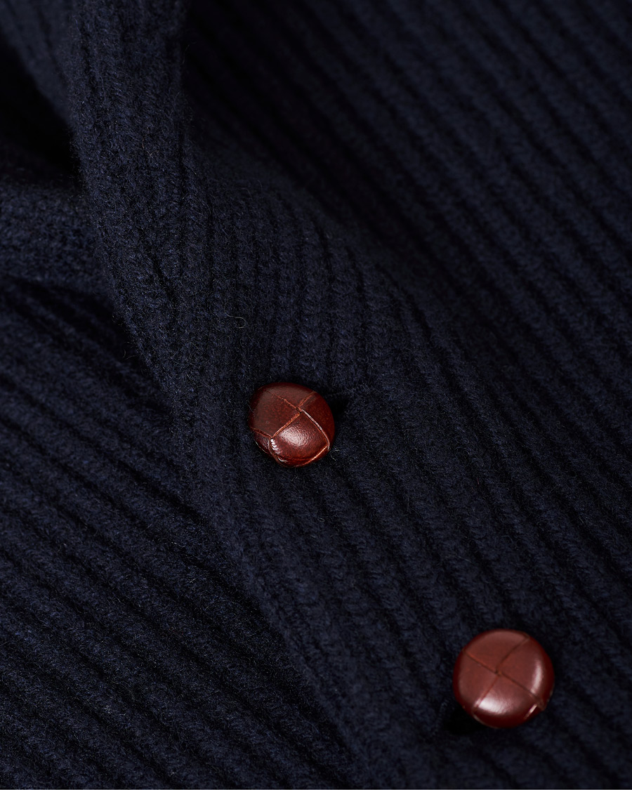 Herr | Tröjor | Drake's | Shawl Collar Rib Cardigan Navy