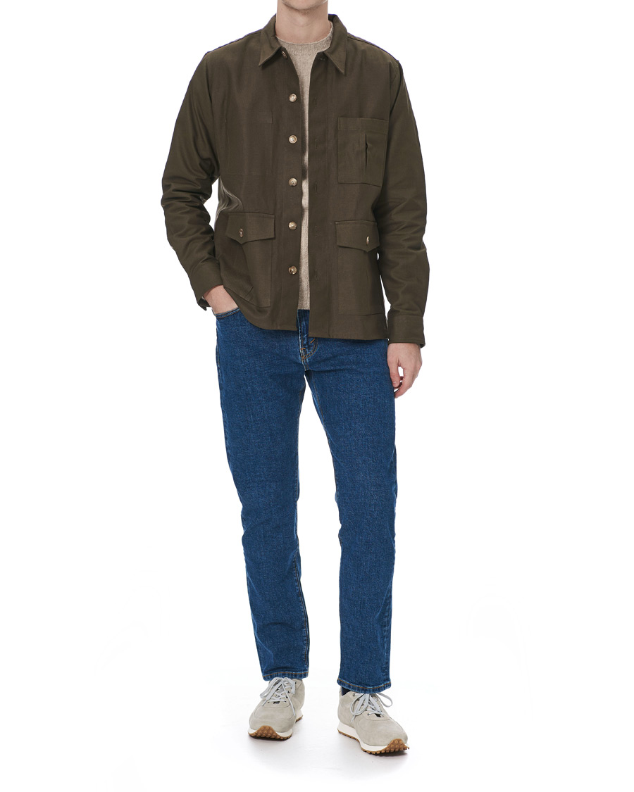 Herr | Skjortor | Drake's | Solid Twill Overshirt Olive