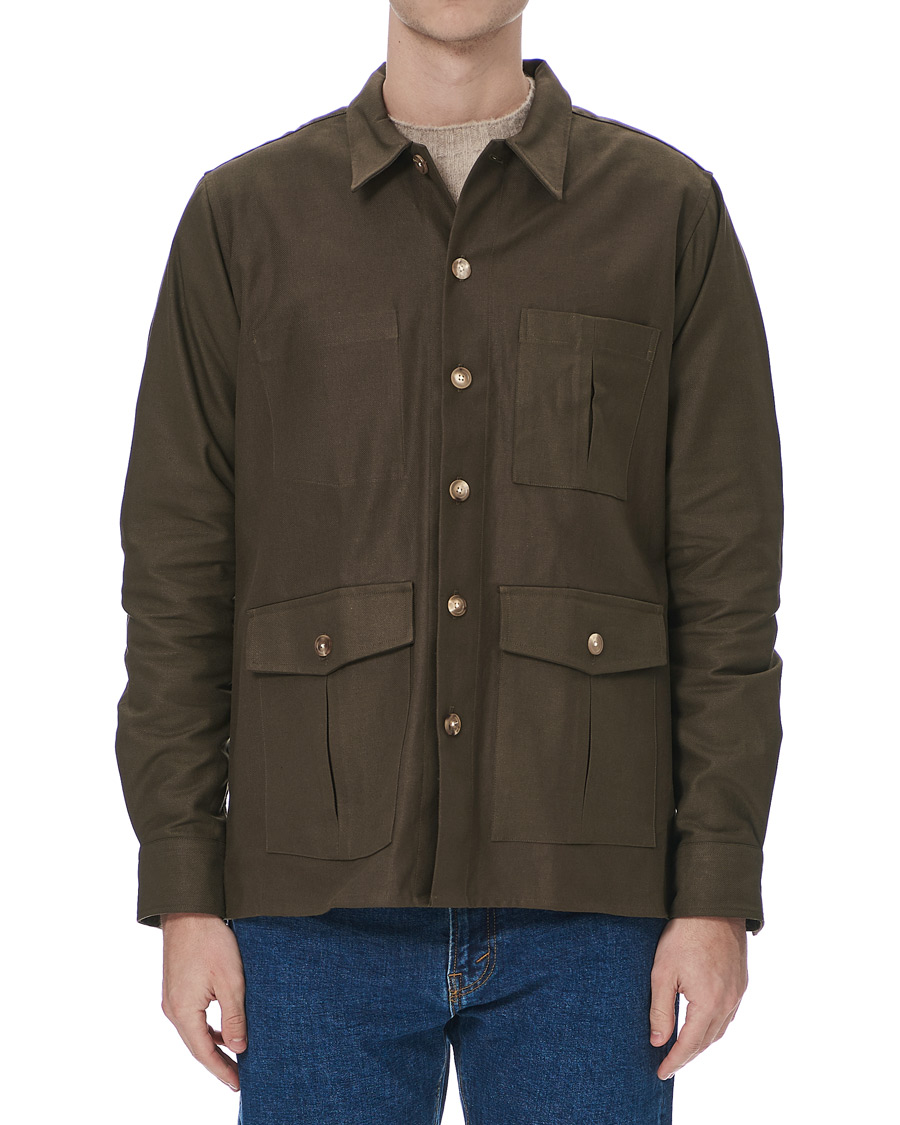 Herr | Skjortor | Drake's | Solid Twill Overshirt Olive