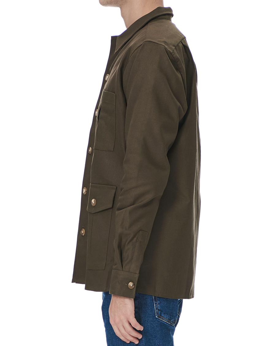 Herr | Skjortor | Drake's | Solid Twill Overshirt Olive