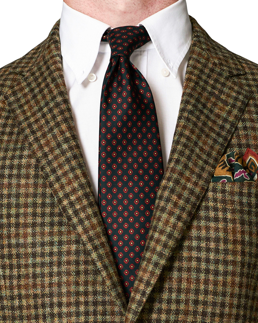Herr | | Drake's | Printed Silk Flower 8 cm Tie Green