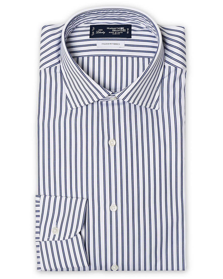 Herr | Skjortor | Kamakura Shirts | Slim Fit Broadcloth Striped Shirt White/Blue