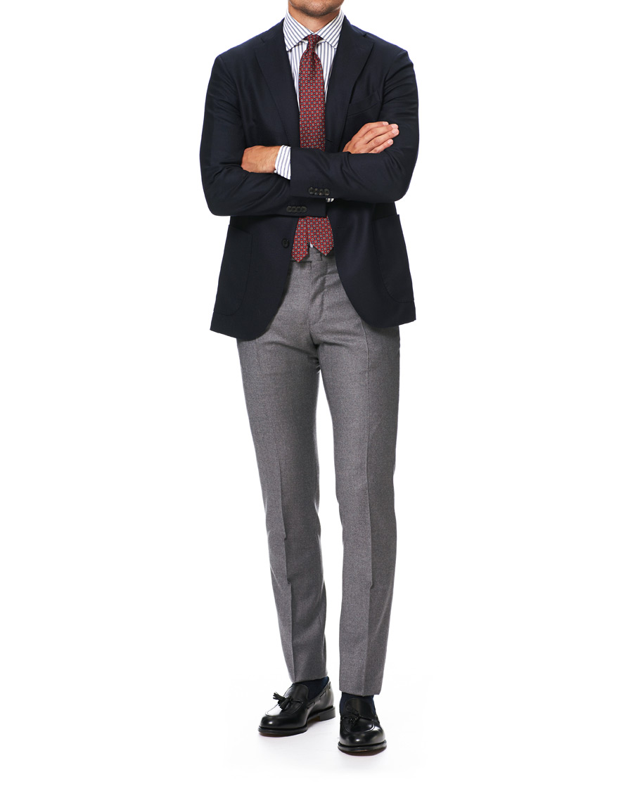 Herr | Skjortor | Kamakura Shirts | Slim Fit Broadcloth Striped Shirt White/Blue
