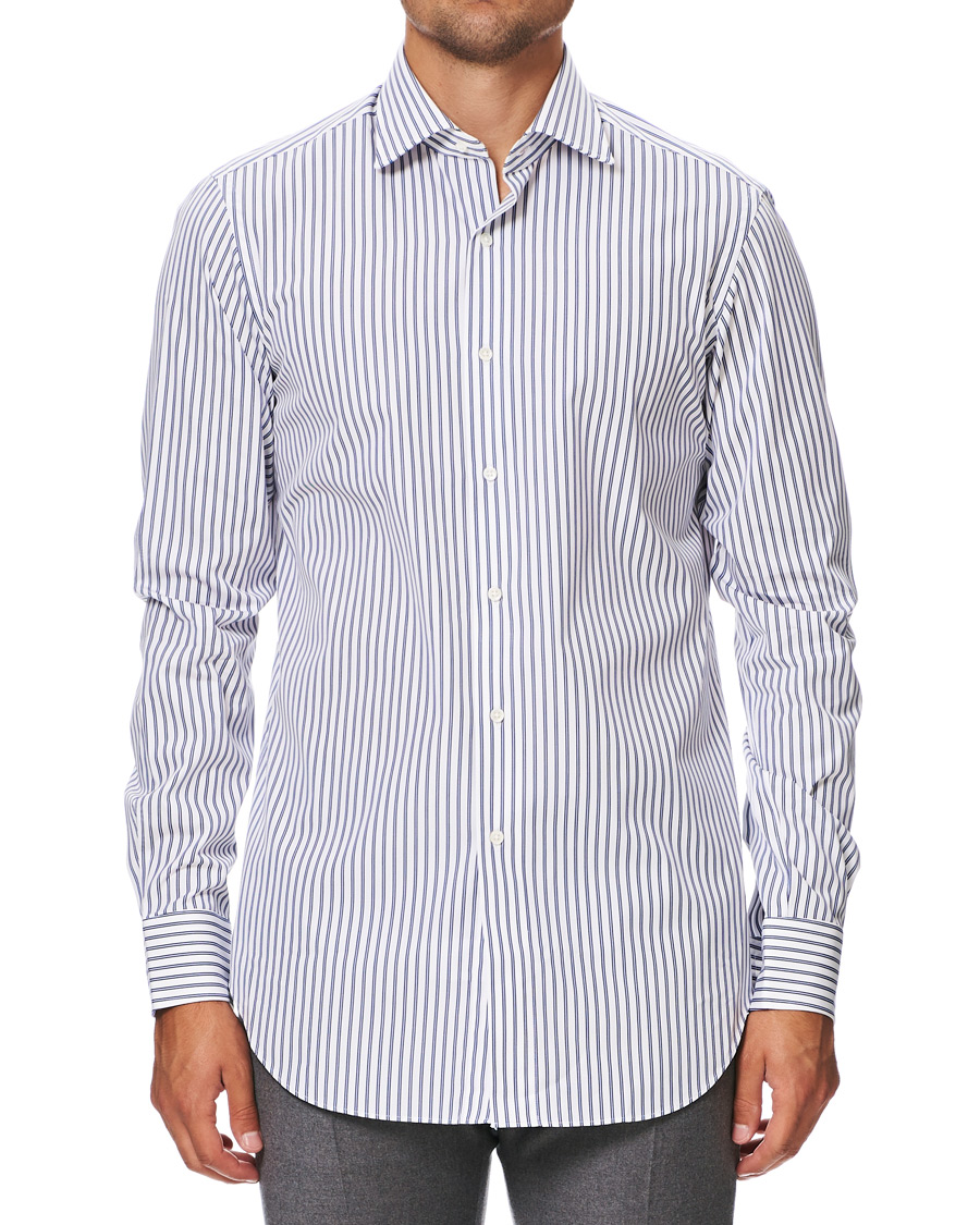 Herr | Skjortor | Kamakura Shirts | Slim Fit Broadcloth Striped Shirt White/Blue