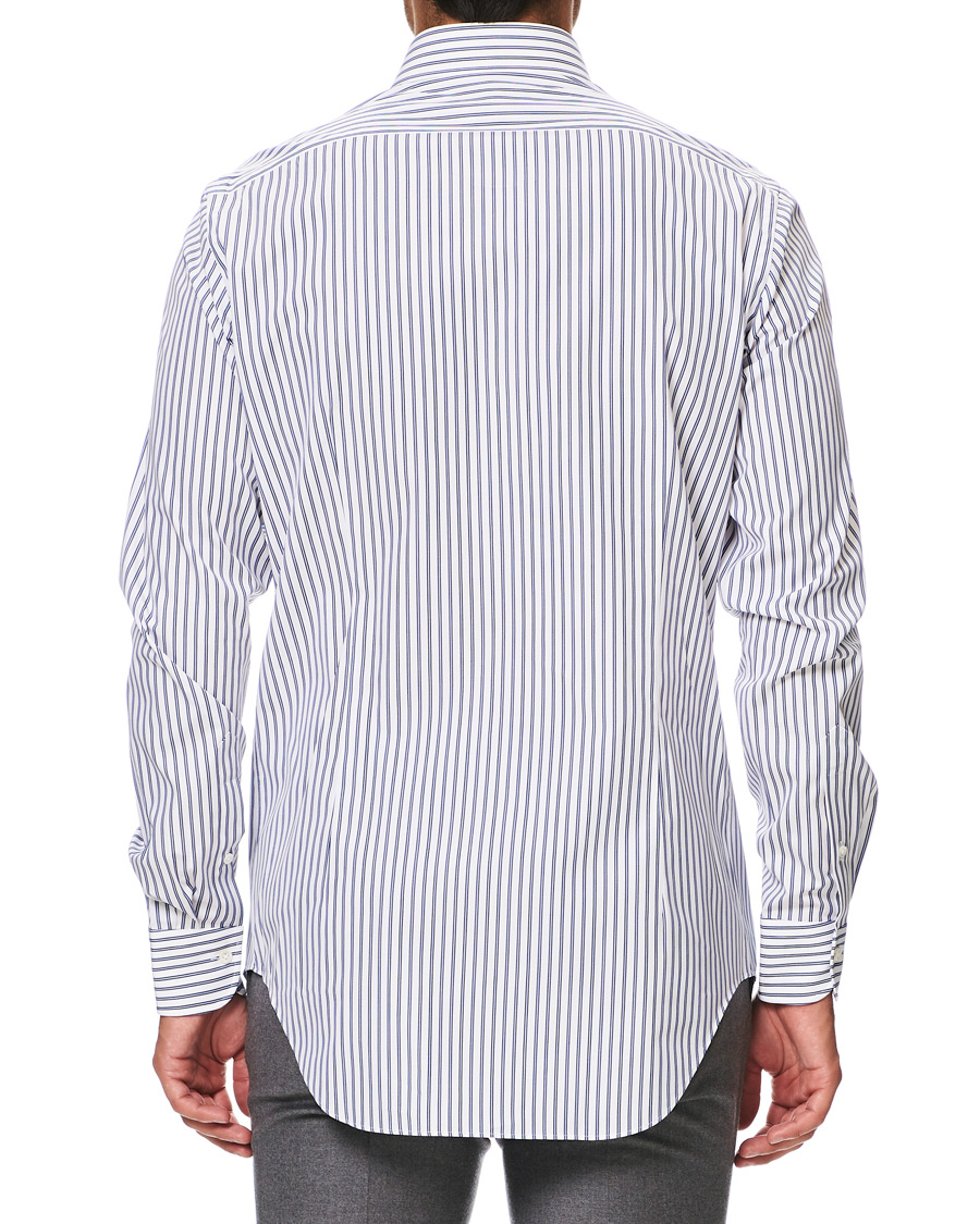 Herr | Skjortor | Kamakura Shirts | Slim Fit Broadcloth Striped Shirt White/Blue