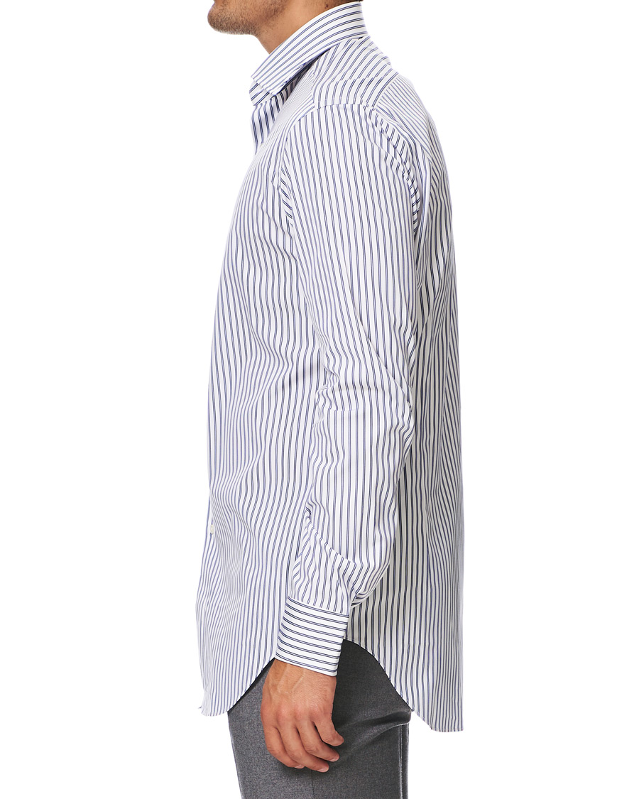 Herr | Skjortor | Kamakura Shirts | Slim Fit Broadcloth Striped Shirt White/Blue