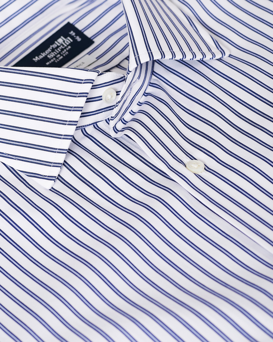 Herr | Skjortor | Kamakura Shirts | Slim Fit Broadcloth Striped Shirt White/Blue