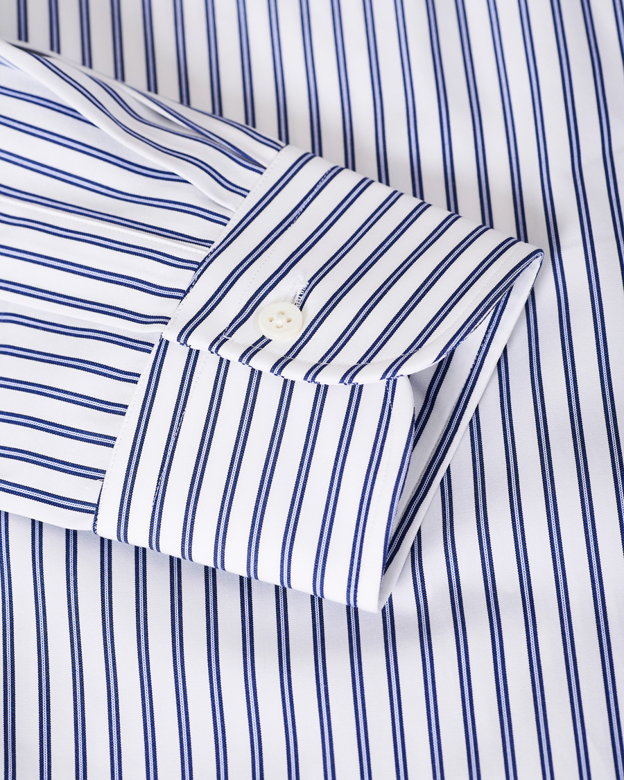 Herr | Skjortor | Kamakura Shirts | Slim Fit Broadcloth Striped Shirt White/Blue
