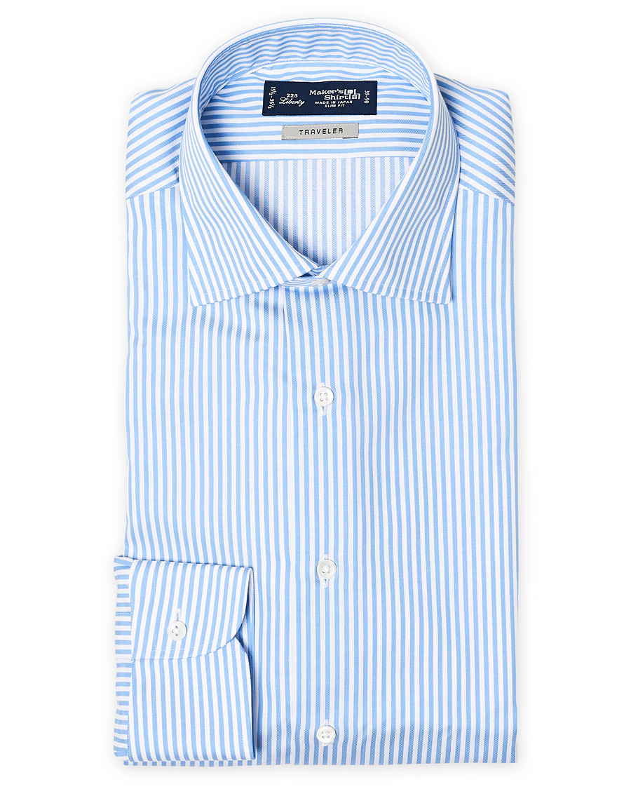 Herr | Skjortor | Kamakura Shirts | Slim Fit Striped Travel Shirt Blue/White