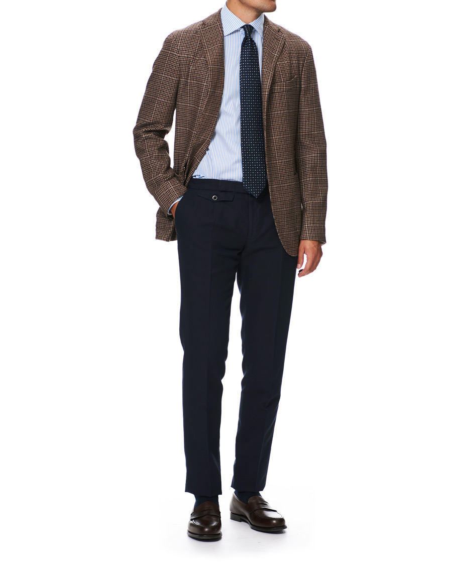 Herr | Skjortor | Kamakura Shirts | Slim Fit Striped Travel Shirt Blue/White