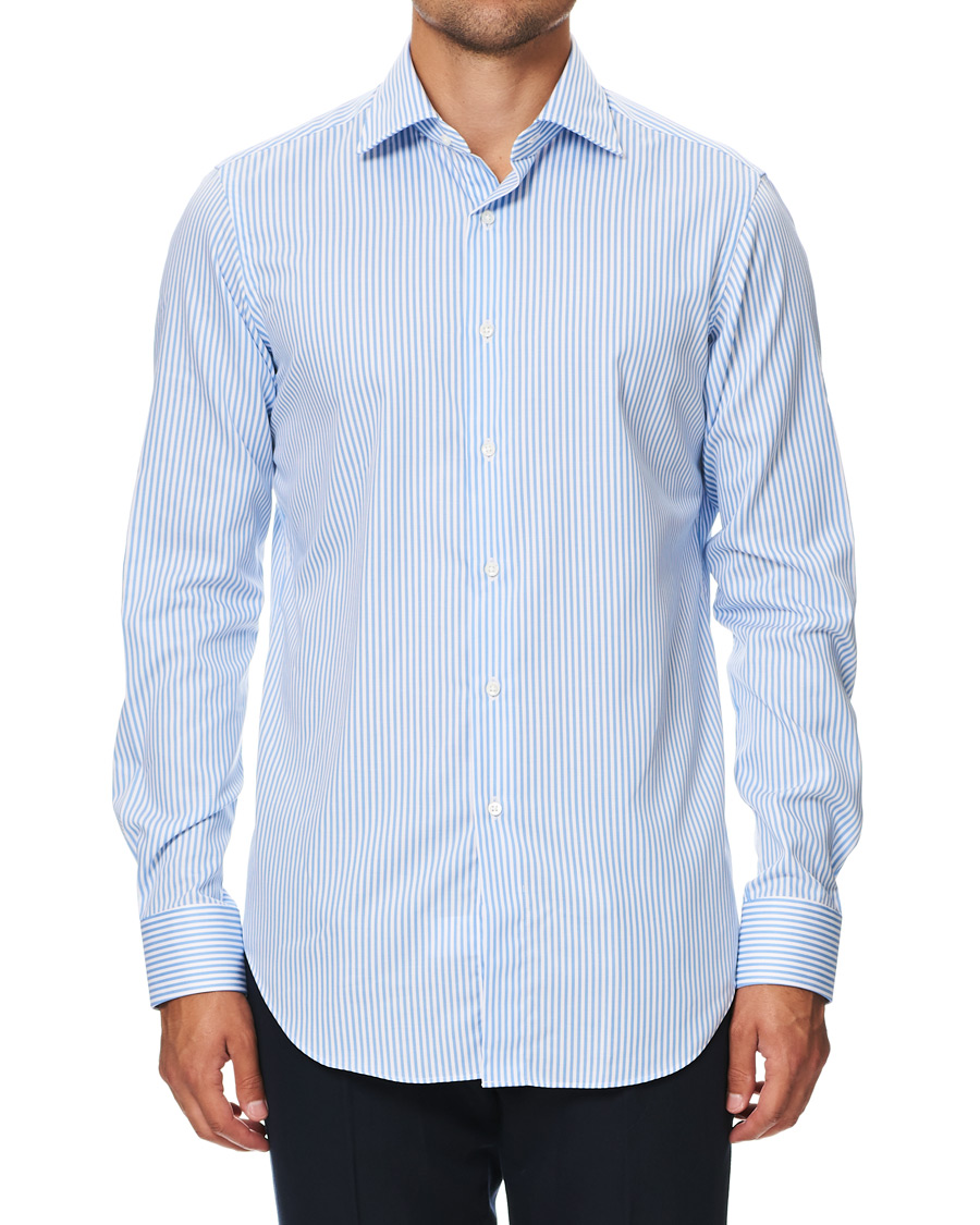 Herr | Skjortor | Kamakura Shirts | Slim Fit Striped Travel Shirt Blue/White
