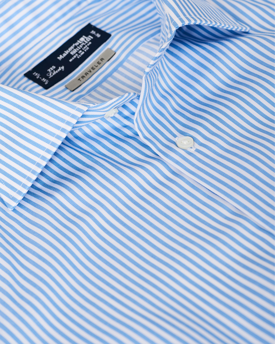 Herr | Skjortor | Kamakura Shirts | Slim Fit Striped Travel Shirt Blue/White